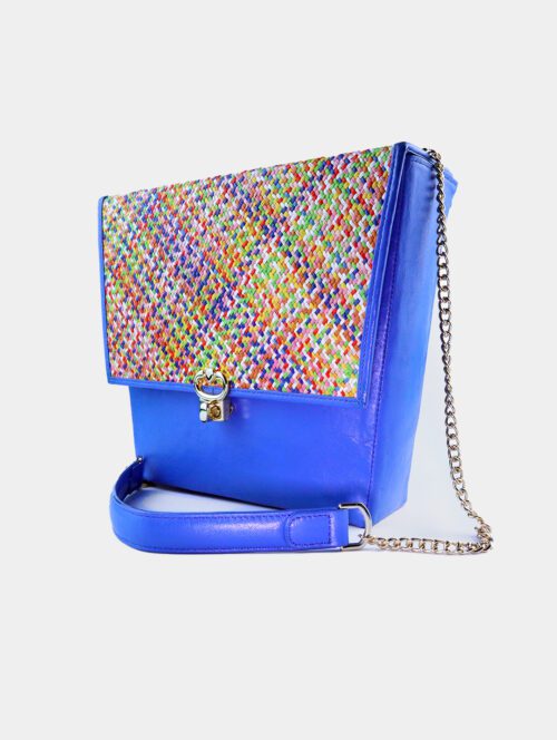 Malta blue square handbag, artisan craftsmanship, TOA Bags.