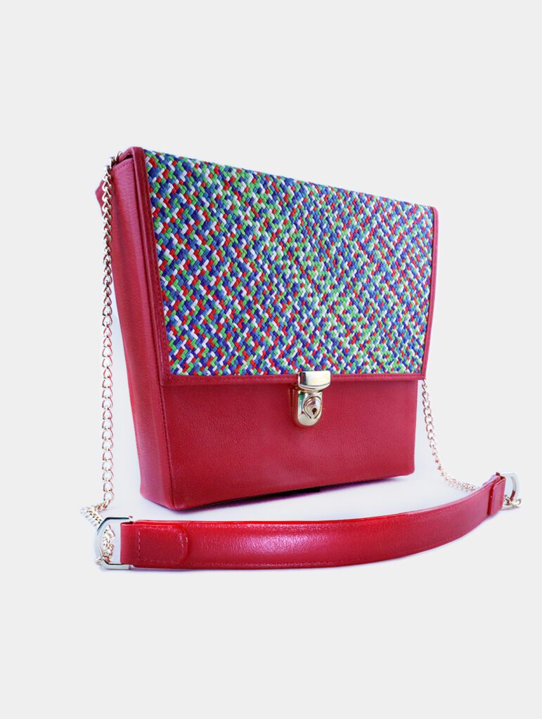 Malta red square leather handbag, unique handmade quality.