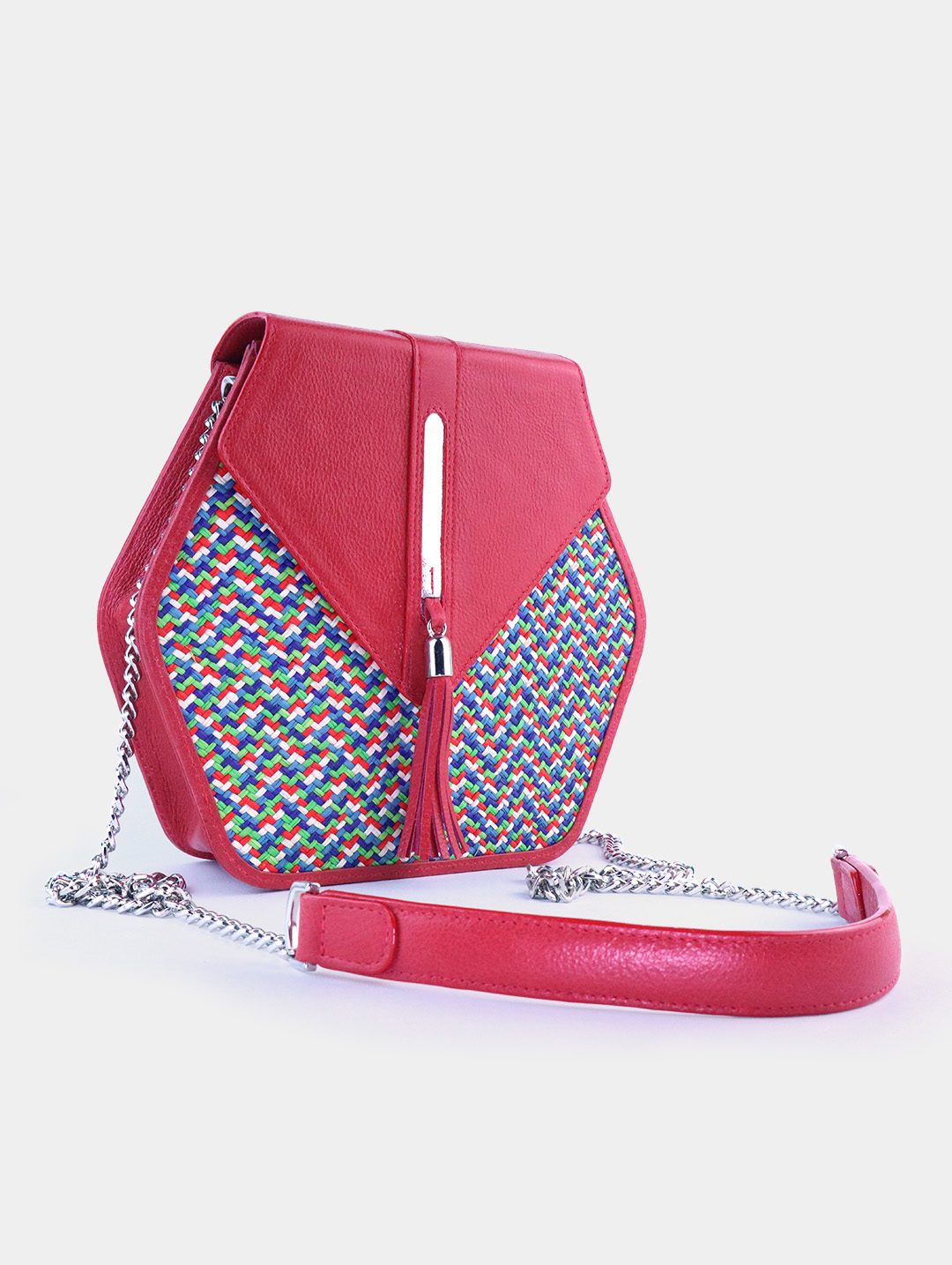Malta red hexagonal handbag, handmade artisanal design, TOA Bags.
