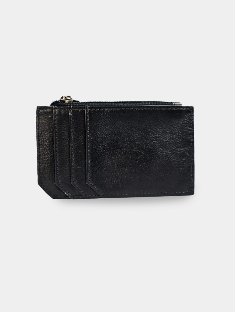 Yurak black leather cardholder and coin purse, handmade quality.